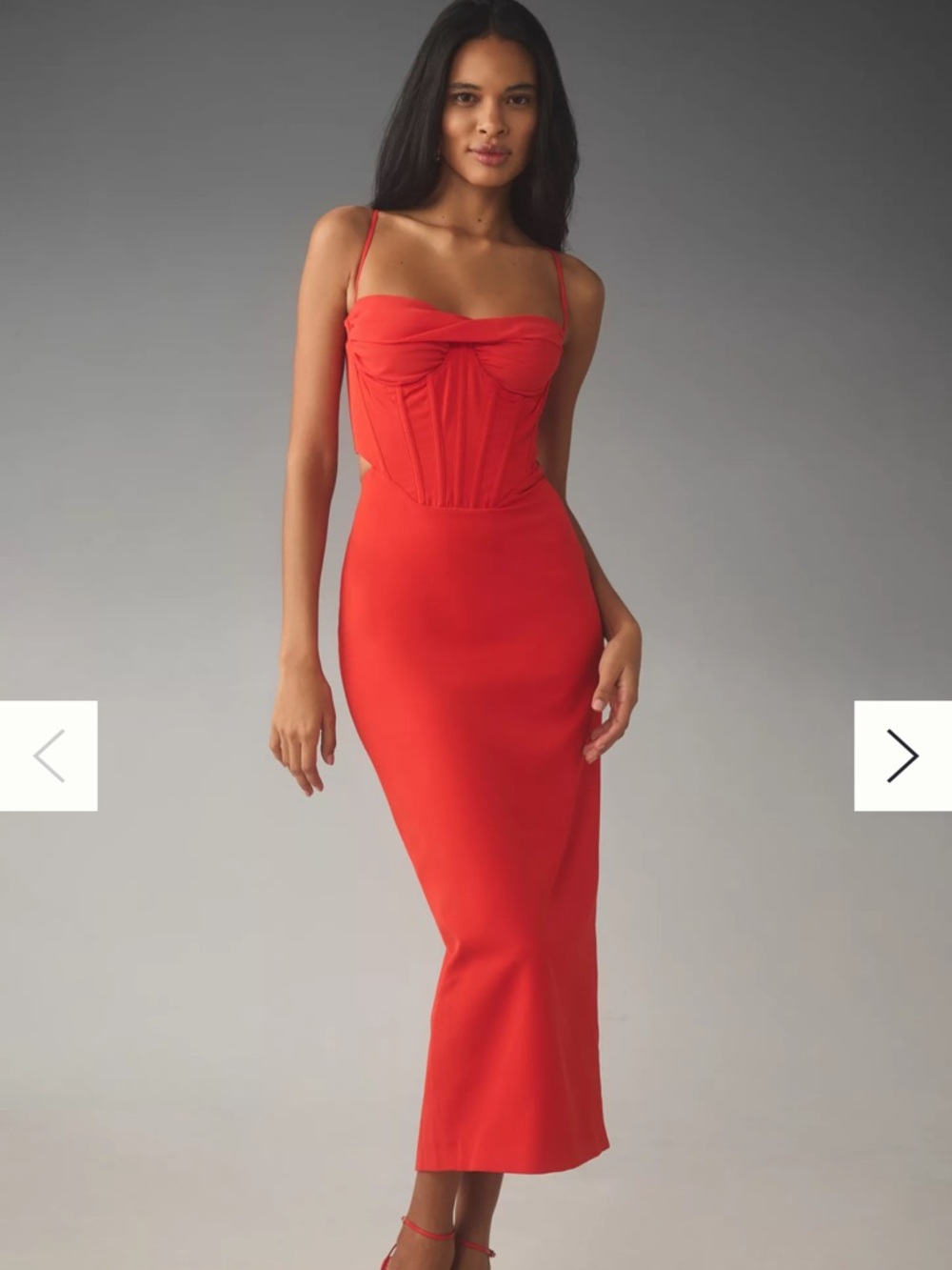 Anthropologie Bardot Red Martini Spaghetti-Midi Dress with Corset Bodice sz S